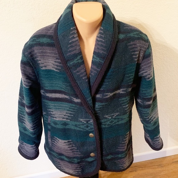 Woolrich Other - Woolrich | Vintage Blue Aztec Wool Blanket Coat M
